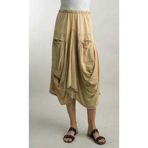 Tempo Paris Bubble Skirt Medium Beige Artsy Peasant Lagenlook Boho Cargo Pocket